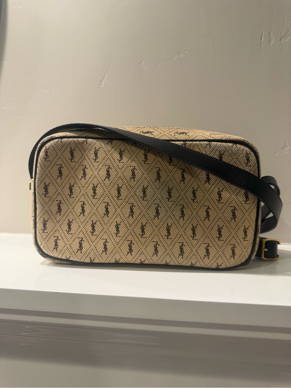 Yves Saint Laurent Beige Monogram All Over Canvas Camera Bag Crossbody Dark Navy - Picture 11 of 13
